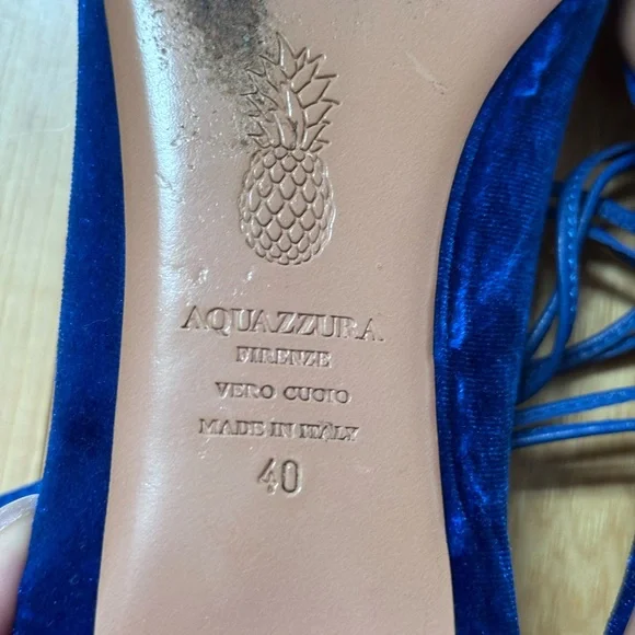 Aquazzura CobaltBlue Velvet Christy Ankle Tie Ballet Flats Size 10 US - Picture 7 of 7